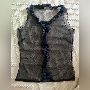Free People Sheer Black and Blue Ruffle Top Size S